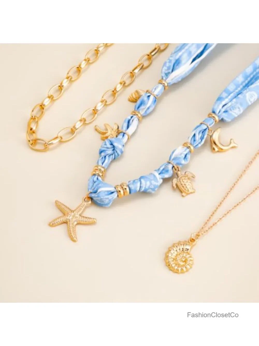 Boho Layered Scarf Necklace with Starfish Charm for Women Summer Beach